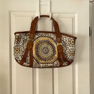 Cole Haan embroidered satchel with leather trim